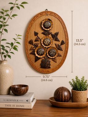 Handmade Coconut Shell Flower Wall Art Plaque Philippine Folk Decor 13.5"